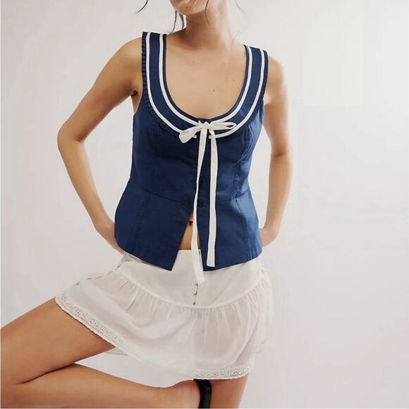 NEW FREE PEOPLE BLUE WHITE SAIL AWAY WITH ME TOP SZ X-Large NWT - Picture 2 of 7